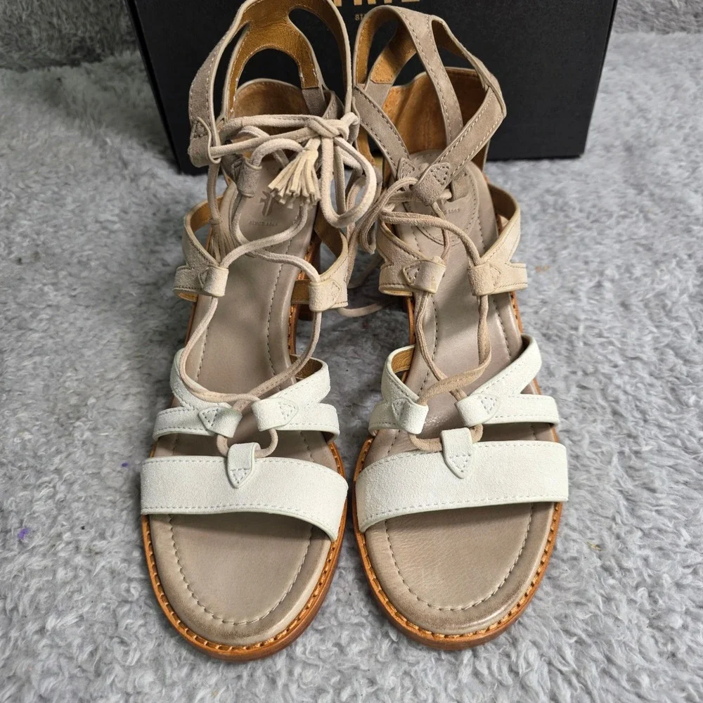 Frye Brielle Gladiator Sandals White Multi Leather Lace‎ Up Womens 8M Excellent